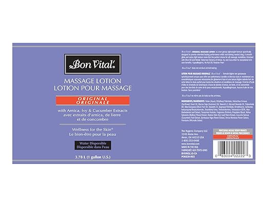 Bon Vital Original Massage Lotion, 1 Gallon Pail – Lightweight, Non-Greasy Formula for Massage Therapy, Moisturizes & Nourishes Dry Skin, Ideal for Clinics, Spas & High-Volume Use