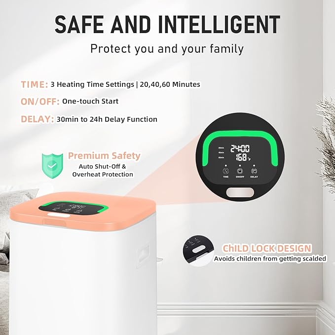 Towel Warmer for Bathroom, 23L Large Towel Warmers, Heated Towel Warmer Bucket with LED Display, 3 Heating Modes, 20/40/60 Min, Auto Shut Off, Child Lock, Hot Towel Heater Warmer Spa, Orange