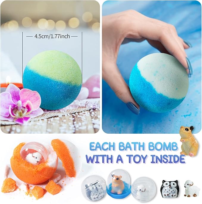 Yekery Bath Bomb Gift Set with Toys Inside, 20 Pack Organic Bath Bombs for Kids, Kids Safe Handmade Fizzy Balls for Kid, Ideal Birthday Gift for Boys & Girls