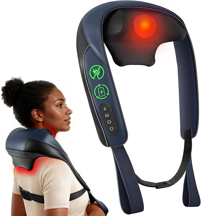 COMFIER FSA Eligible Cordless Neck Massager with Heat, 4D Shiatsu Deep Tissue Kneading for Neck & Shoulders, Graphene Heating Massage Pillow, Portable & Rechargeable, Mothers Day Gift