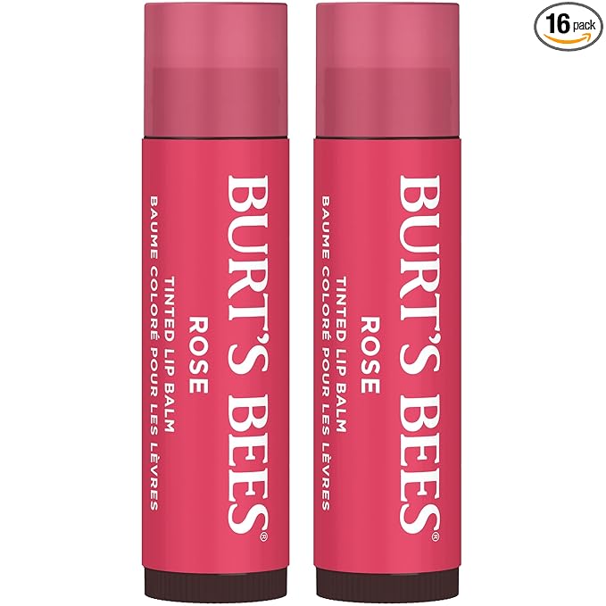 Burt's Bees Lip Tint Balm with Long Lasting 2 in 1 Duo Tinted Balm Formula,Color Infused with Deeply Hydrating Shea Butter for a Natural Looking Buildable Finish,Petal Rose,2 Count (Pack of 8)