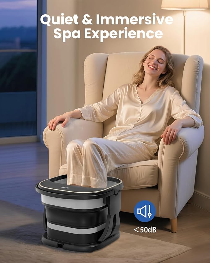 Puboo Collapsible Foot Spa Bath Massager with Heat, 95-115°F Precise Temp Control, Motorized Massage Rollers, Heated Foot Bath Soak Tub, Fits Foot Length Up to 11 in / 28 cm, Gift for Mother's Day