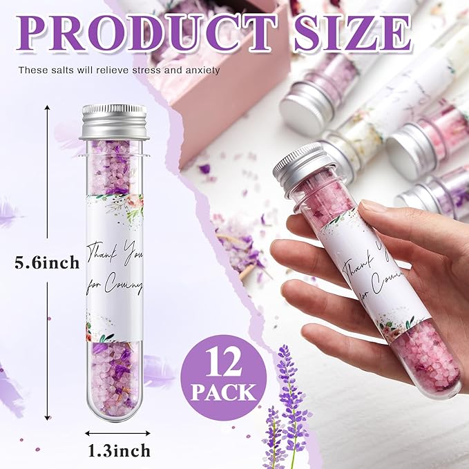 12 Pcs Aromatherapy Bath Salts Test Tube Bath Salts for Women Relaxing Spa Gifts Set for Wedding Christmas Birthday Baptism Party Favors (Floral)