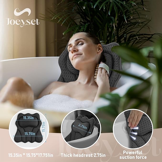 Bath Pillows for Tub, Bath Pillow, Bathtub Pillow, and Luxury Bath Accessories for Head, Neck & Back Support, Relaxing Spa Bath Tub Pillow with 6 Strong Suction Cups (Gray)