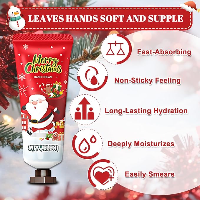 JAOJAO Christmas Lip Balm Bulk, Christmas Hand Cream with Organza Bag and Thank You Card Gentle Nourishing Xmas Gifts for Women Girlfriend Wife Mother Colleague Teacher, Set of 40