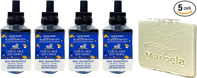 Bath & Body Works Cereal Milk Soft Serve 4 Wallflowers Home Fragrance Refill Bulbs with a Natural Oats Sample Soap