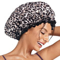 Aquior Shower Cap, Reusable Waterproof Leopard Print Hair Cap,Dual Layer Large Ruffle Edge for Long Hair, Ideal for Shower, Skincare, Cooking, Spa and Travel Use