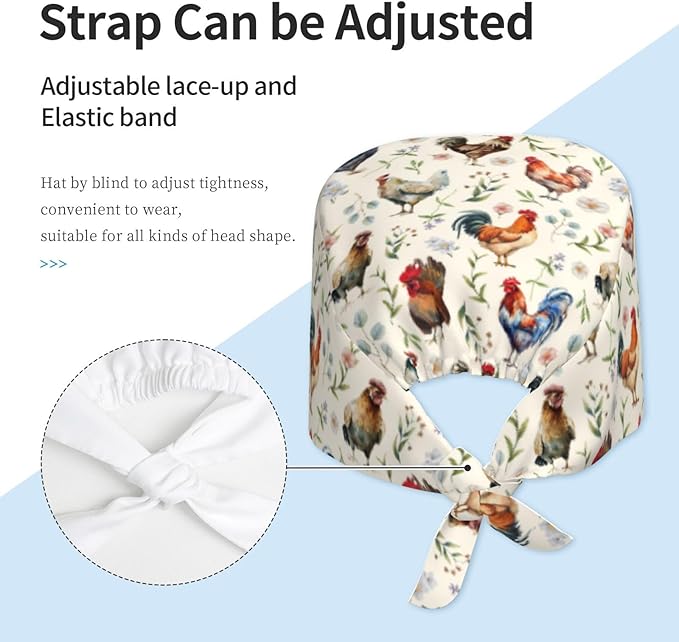 Adjustable Working Cap with Sweatband for Women Men, Moisture Wicking Nurse Surgical Caps for Chef Spa Fits Most Long Hair