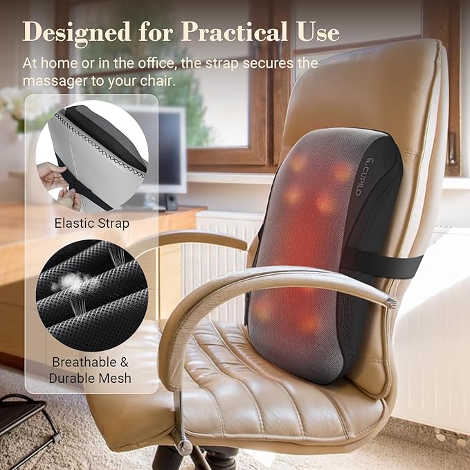 CuPiLo Back Massager for Pain Relief Deep Tissue FSA Eligible HSA, Upgrade 8 Massage Nodes for Upper and Lower Back, Shiatsu Back Massager with Heat for Chair, for Women Men(Corded)