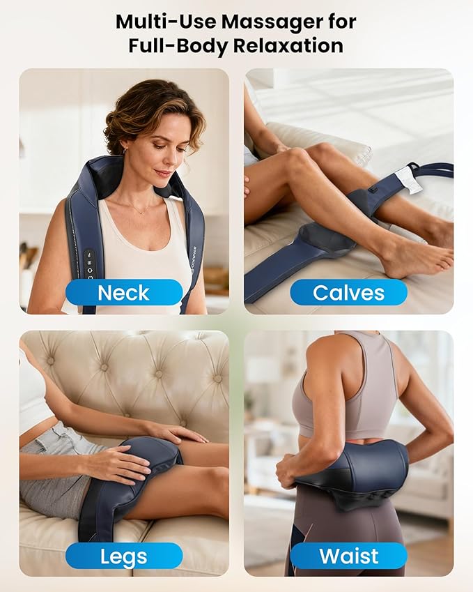 COMFIER FSA Eligible Cordless Neck Massager with Heat, 4D Shiatsu Deep Tissue Kneading for Neck & Shoulders, Graphene Heating Massage Pillow, Portable & Rechargeable, Mothers Day Gift