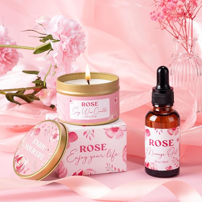 Mothers Day Gifts for Mom, Birthday Gifts for Women, Rose Relaxing Spa Gift Basket for Women Friendship, Self Care Package Get Well Soon Thank You Gift Box for Her Sister Wife Best Friends Bestie