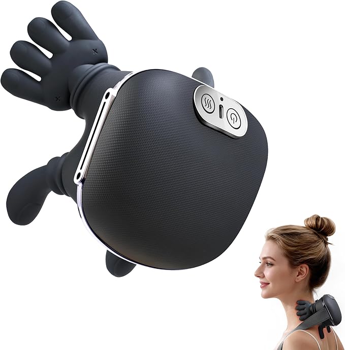 Neck Massager for Pain Relief with Deep Tissue Massage and Heat, Bionic Hand Neck and Shoulder Massager for Back Relaxation Home Office Travel