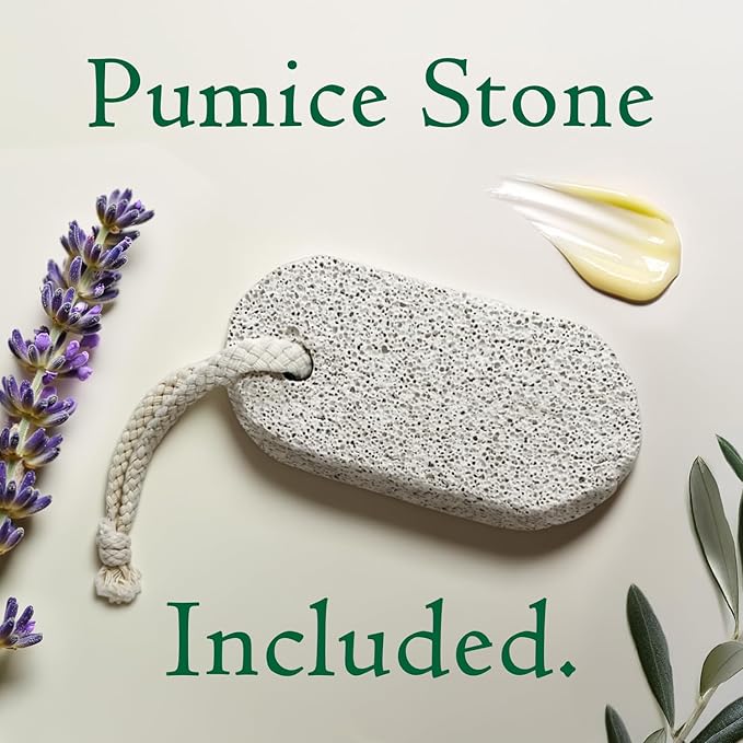 Dry Cracked Heels Repair with Pumice Stone | Organic Foot Cream for Dry Feet & Callus with Jojoba, Lavender, Almond, Olive & Vitamin E Oil | Natural Foot Balm & Moisturizer for Skin | 3.4 oz