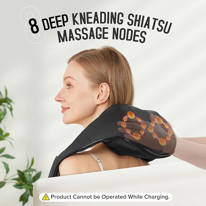 Cordless Shiatsu Neck and Shoulder Massager, Back Massager with Heat ,Massage Deeper Tissue 4D Kneading Massage for Shoulder, Neck and Back, Use at Home, Office, Car - Gifts for Fathers Day Dad Gift