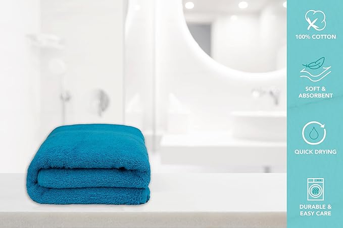 Medium Bath Towels Pack of 6 – 24x48 Inches – Soft, Quick Dry & Highly Absorbent – 100% Cotton Towels for Bathroom, Spa, Gym & Hotel – Teal Blue