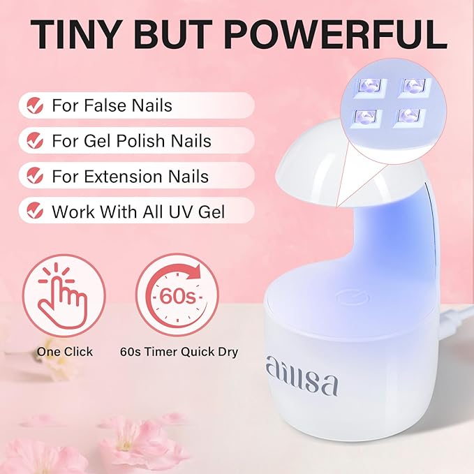 AILLSA Almond Nail Kit with U V Lamp 240pcs Short Gel Nail Tips and Glue Gel Kit with 2 in 1 Nail Glue Base Top Coat and Nail Dehydrator for Beginners DIY Home Salon