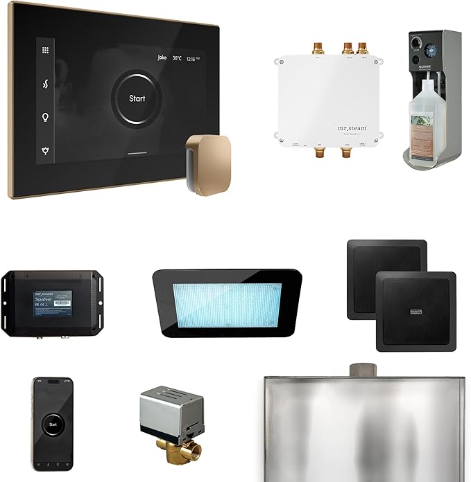Mr Steam Bliss Steam Shower Ctrl Pkg w/iSteamX Control and Steamhead in Black Brushed Bronze