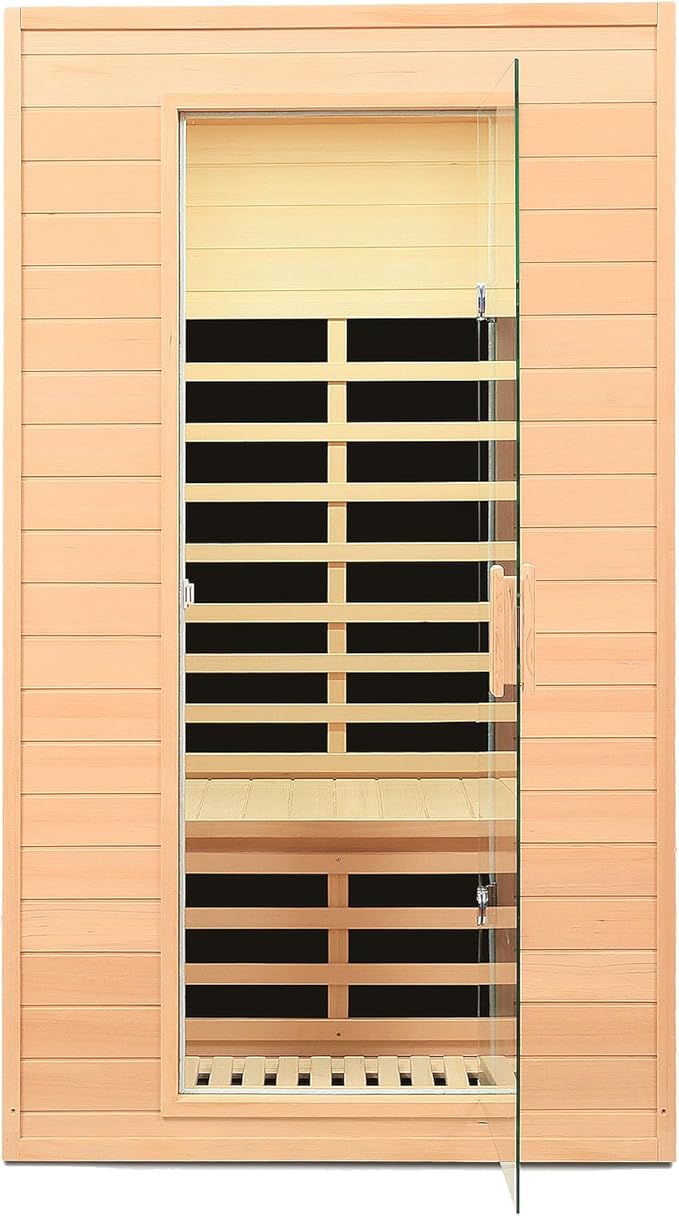 2 Person Infrared Sauna, Low EMF Far Infrared Sauna, Canadian Hemlock Wood Sauna for Home 1500W Indoor Sauna Home Spa Sauna with Bluetooth Speakers, Reading Lights, Roof Vent, Tempered Glass