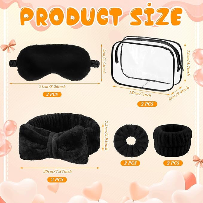 Hoteam 10 Pcs Spa Party Supplies Gift for Mother's Day Sleepover Party Favor Spa Headband Wristband Sleep Eye Mask Velvet Scrunchies for Skin Care Makeup Slumber Night Favor(Black)