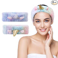 Kawaii Spa Headbands for Women Girls - 2 Pack Cute Soft Fleece Facial Headbands for Makeup, Skincare and Face Washing, Silver+Gold Horn