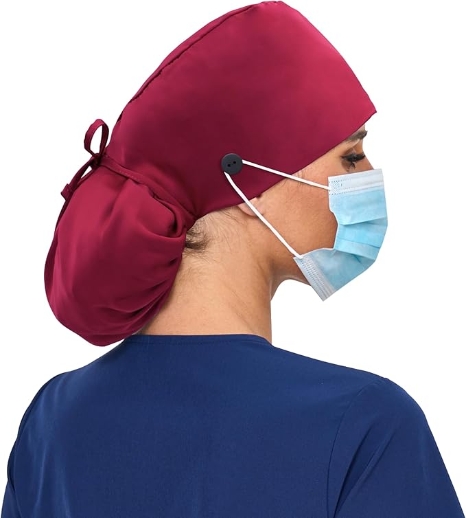 Satin Lined Scrub Cap, Adjustable Surgical Cap with Sweatband & Buttons, Soft and Wrinkle-Resistant Scrub Hat