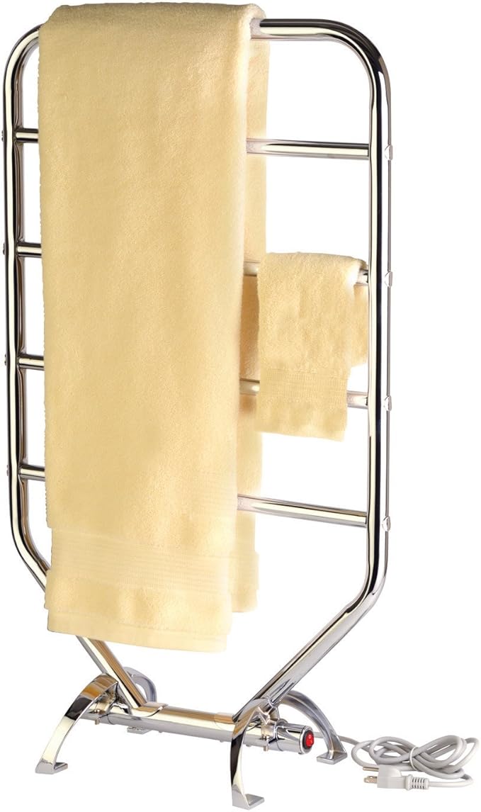 Warmrails Traditional Towel Warmer - Free-Standing or Wall Mounted Towel Warmer Rack for Drying Towels and Garments - 34-Inch Chrome Finish Frame with 4 Bars - Model RTC