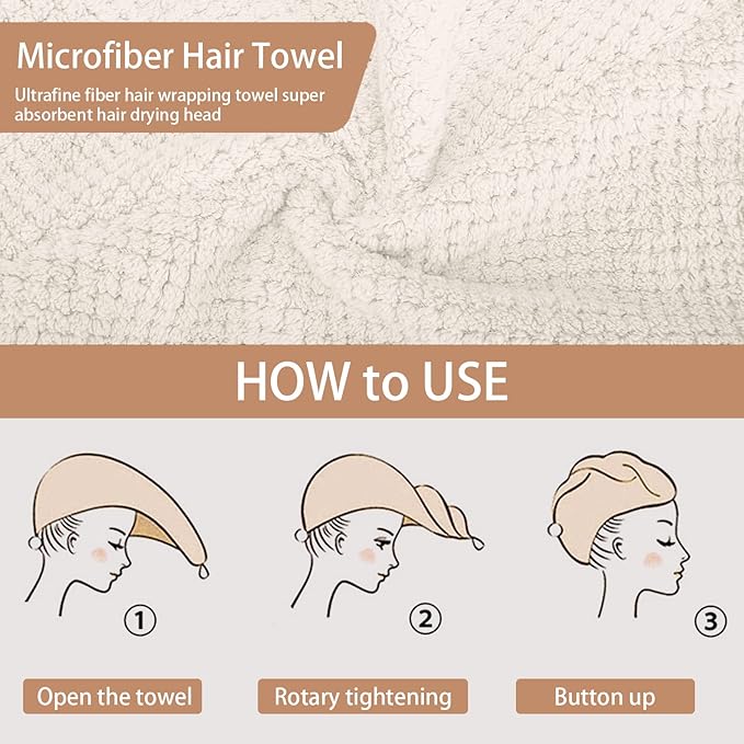 CZZXI 3 PCS Microfiber Hair Towel - Wraps for Wet Hair, Anti Frizz Turbans, for Curly Hair (Beige, Khaki, Grey)
