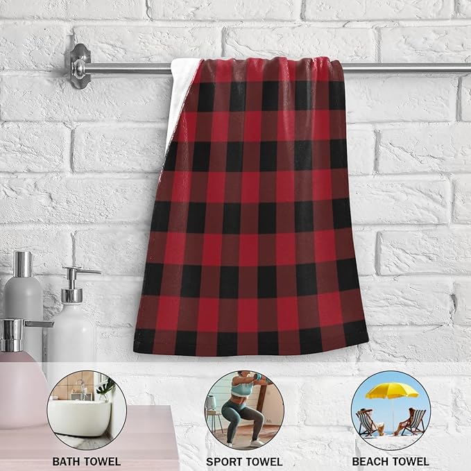 Black and Red Buffalo Plaid Hand Towels for Bathroom Set of 2,Classic Farmhouse Checkered Christmas Decorative Bathroom Towels for Bath,Face,Hair,Soft Absorbent Dish Towels for Kitchen 28"x14"