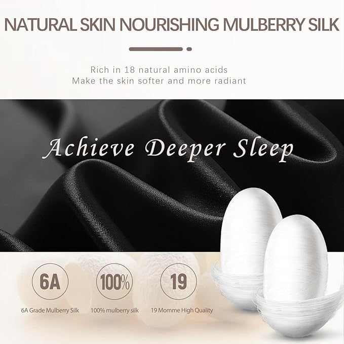 100% Mulberry Silk Sleep Mask as Your Ultimate Silk Eye Mask for Sleeping | Adjuster-Free 3D Contour for Petite Heads (21-23") | Zero Pressure Design | Yueerbao (Black)