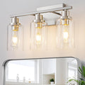 3 Light Bathroom Light Fixtures Brushed Nickel Vanity Light Over Mirror Modern Farmhouse Wall Lighting Sconces Wall Lamp for Bathroom, Bedroom, Living Room E26 Socket with Glass Shade