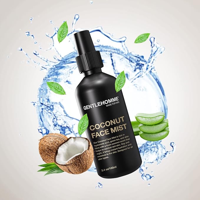 Gentlehomme - Coconut Face Mist - Men’s Facial Spray - with Hyaluronic Acid, Aloe Vera & Green Tea - Refresh, Moisturize & Hydrate - Use Day & Night - Safe for All Skin Types - Vegan - 3.4oz - 3 Pack
