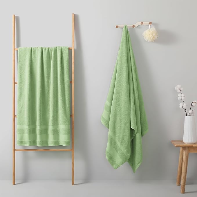 REDKISS 100% Cotton Bath Towels Set of 2, Extra Large Bath Sheets 35 X 70 Inches, Super Soft, Highly Absorbent & Quick Dry Shower Towels for Bathroom, Gym, Spa, Pool & Hotel, Green