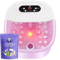Foot Spa Bath Massager with Heat Bubbles and Vibration Massage and Jets, 16 OZ Calming Lavender Foot Soak Epsom Salt, Miwhale Foot Soaker with Red Light, 22 Massage Rollers, Adjustable Temp - Pink