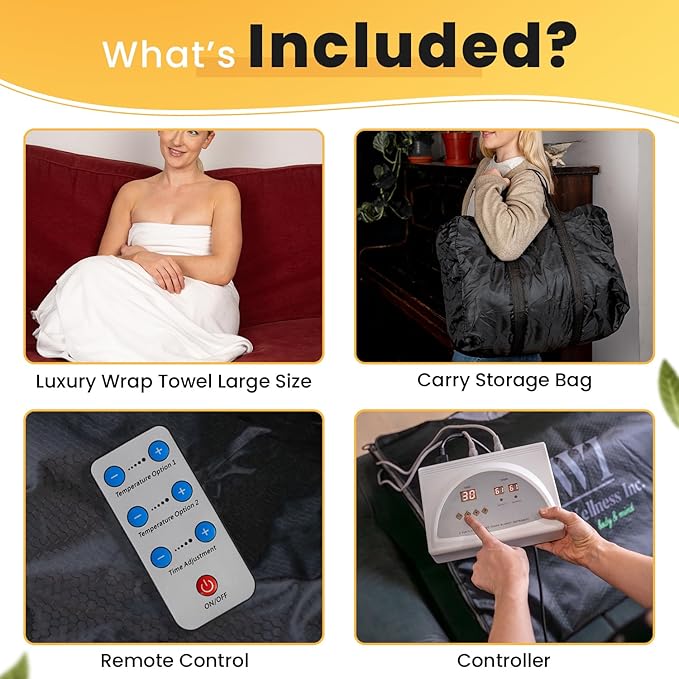 Infrared Sauna Blanket - Portable Infrared Sauna for Home, Personal Sauna for Women & Men - Odourless, Fireproof & Waterproof Material - Includes Wrap Up Towel & Carry Storage Bag