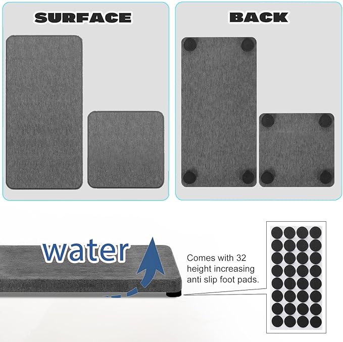 4PCS Water Absorbing Stone Tray for Sink, Fast Drying Stone Sink Tray, Water Absorbent Diatomite Trays, Stones Soap Diatomaceous Coaster, Stones Drying Trays for Bathroom Sinks and Kitchen Counter