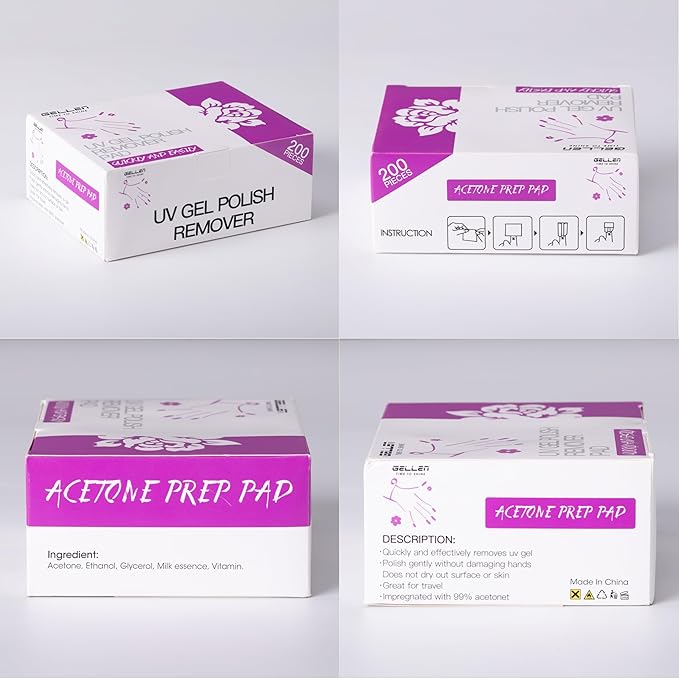 Gellen 400 Pack Nail Cleanser Pads and Acetone Nail Polish Remover Pad Kit, Professional Individually Wrapped, Quick Easy with Glycerin Moisturizing