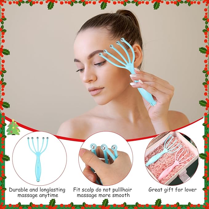 TrelaCo 24 Pcs Scalp Massager Portable Handheld Spa Head Massager for Deep Relaxation and Stress Reduction Manual Head Massage Tool for Office Home Christmas Gift(Blue, Pink, Black)