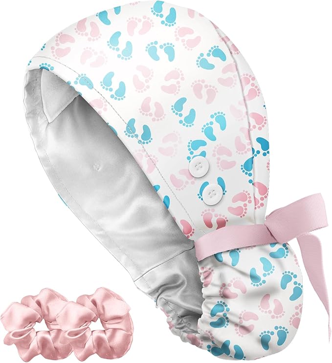 Plifal 100% Cotton Scrub Cap with Buttons-Nurse Cap with Sweatband for Women, Adjustable Working Hat,Satin Lined or Unlined