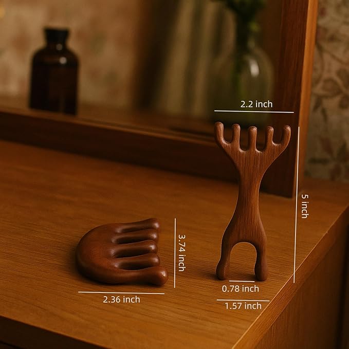 Natural Wooden Hair Growth Scalp Massager Comb - 5-Claw Head Wood Scalp Massage Tool for Stress Relief, Gua Sha & Scalp Therapy