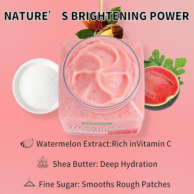 Watermelon Body Scrub &Avocado Face & Body ScrubMoisturizing and Exfoliating Body, Face, Hand, Foot Scrub,Deep Cleansing 350ml (280g, watermelon)
