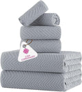 CASA COPENHAGEN Wave Textured 6 Piece Towel Set- Grey Violet, 550 GSM 2 Bath Towel 2 Hand Towel 2 Washcloth, Rough & Tough Use Cotton Towels Gift Set for Bathroom