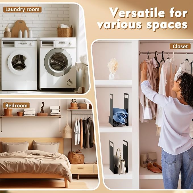 LEIFIDE Set of 2 Interlocking Towel Organizer Metal Bathroom Towel Storage Rack Shelf Dividers Organizers for Closet Home Space Saving (Black)