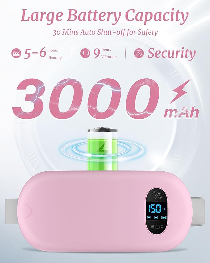 Portable Heating Pad for Cramps Upgraded Cordless Electric Period Heat Pad for Back Menstrual Belt 6 Heat 6 Massage Mode Gifts for Women Girl Her Girlfriend Pink