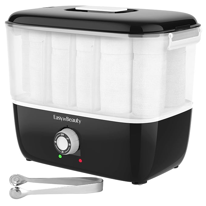 EASYINBEAUTY Hot Towel Warmer for Facials, Holds 16 Small Towels, 5L Towel Steamer with Quickly Heating in 1-5 Mins, Auto Off Timer Portable Towel Warmers for Spa, Barber, Manicures, Massage