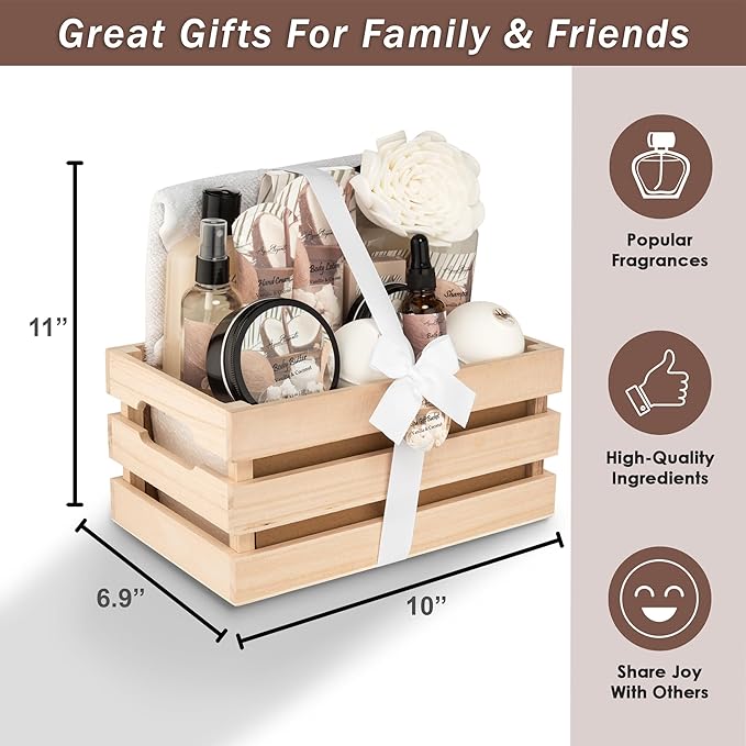 Aqua Elegante Full Spa Gift Set - 15 Piece Premium Bath Basket with Wash, Bubbles, Lotion, Salts, Body Scrub, Towel, Shower Puff, Bathbombs, Reusable Basket, Gifts for Women - Coconut & Vanilla