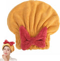 Microfiber Hair Drying Cap,Ultra Absorbent Hair Towel Wrap Turban for Girls Women Soft Quick Dry Hair Towels with Bow Tie Shower Cap for Kids (Yellow)