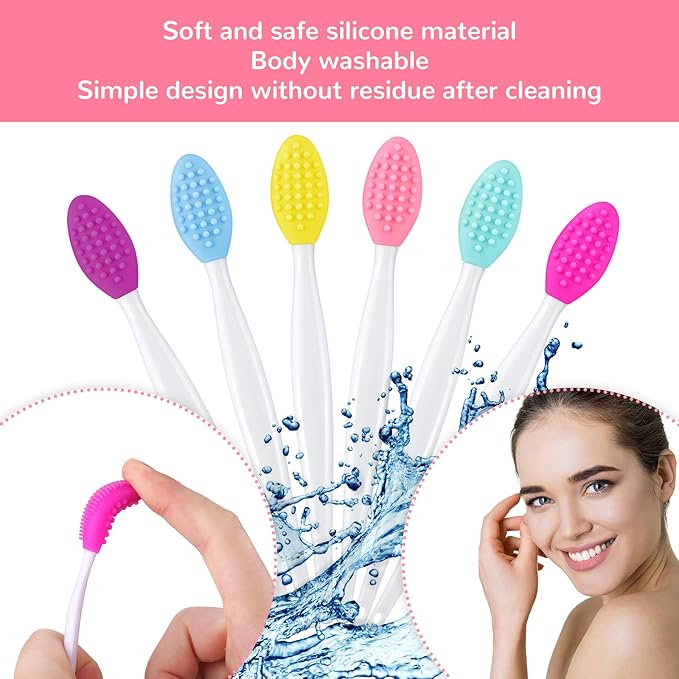 Patelai 24 Pcs Lip Scrub Brush Silicone Lip Scrubber Exfoliator with Container Double Sided Soft Cleansing Brush Tool for Men Women Lightening Dark Lips(Mixed Colors)