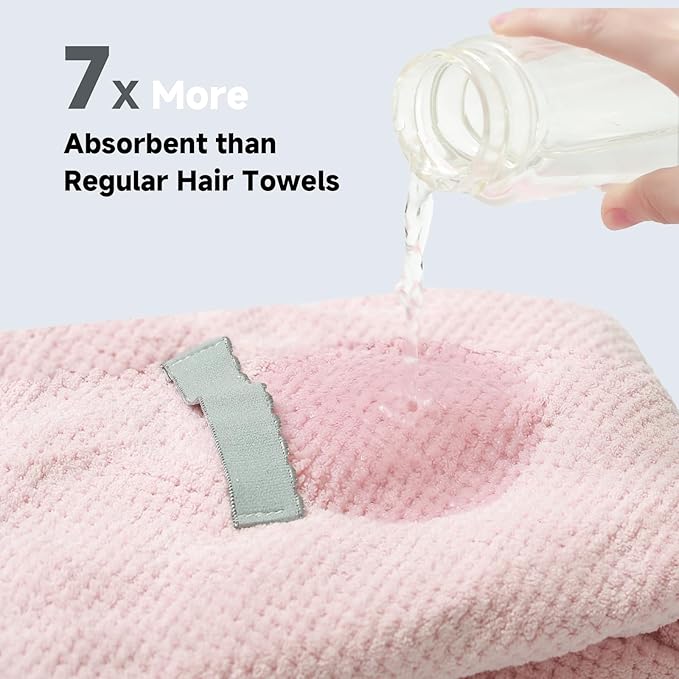 Microfiber Hair Towel Wrap for Women, Quick-Dry Turban, Ultra Absorbent & Anti-Frizz, Ideal for Long, Thick & Curly Hair, Soft Lightweight Drying Towel (24x42, Pink)
