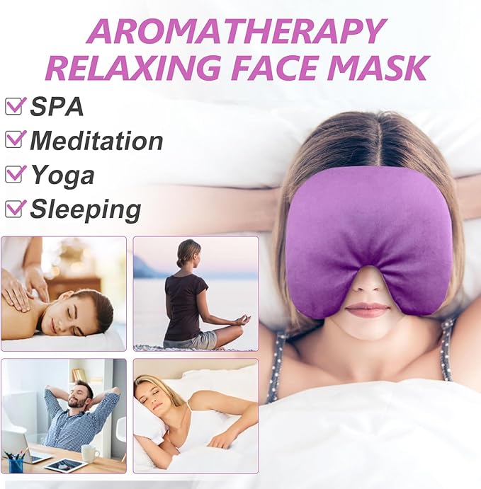 RelaxCoo Sinus Face Mask Heated for Headache，Dry Eyes, Migraine, Sinus Pressure Relief, Warm Cold Compress, Lavander Eye Pillow Weighted for Relaxation, Sleep, Yoga, Microwavable Eye Heating Pad