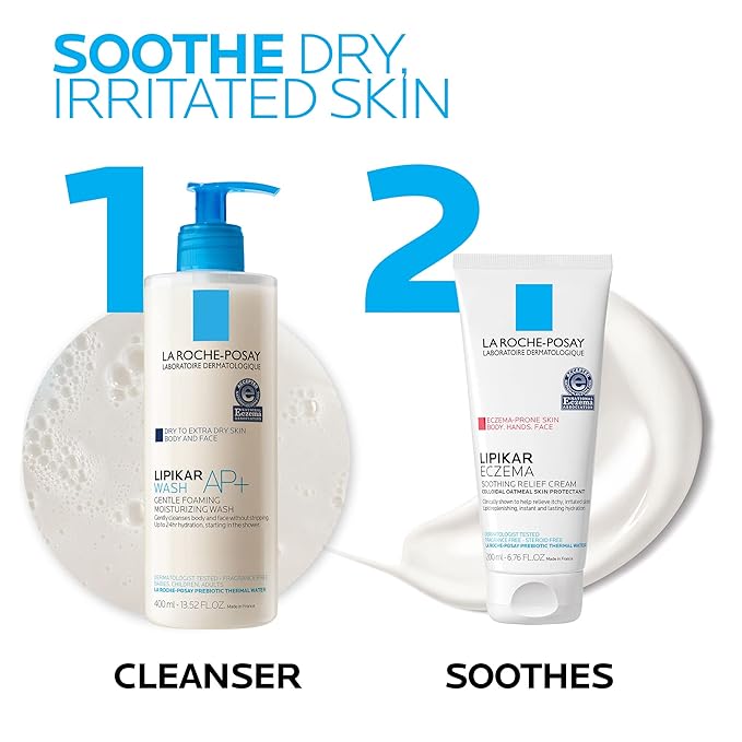 La Roche-Posay Lipikar Soothing Relief Eczema Cream,Face and Body Lotion For Eczema and Sensitive,Dry Skin,Moisturizer with Colloidal Oatmeal to Relieve Irritation,(Pack of 2)